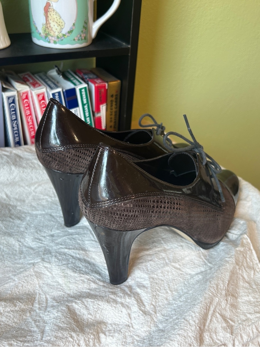 Anne Klein Dark Brown Patent Lace-Up Heeled Oxfords - Picture 3 of 4